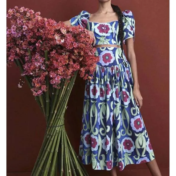 NEW DE LORETA clavel skirt jaleo celeste in light blue multi