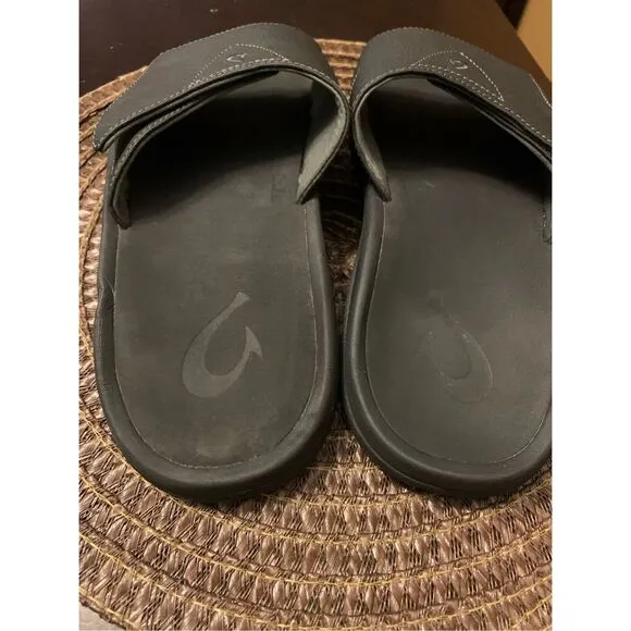 Olukai Men's Nalu Slide Sandals Slip On Adjustable Black Casual Comfort Size 10
